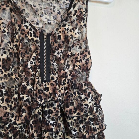 Wet Seal 2000s Y2K Cheetah Animal Sheer Peplum Flare Ruffle Zipper Blouse Small - Picture 3 of 5